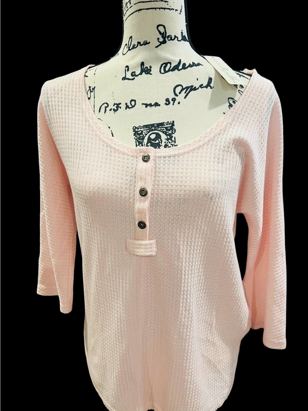 Simply Noelle Pink Waffle Knit Henley Tunic Top - S/M